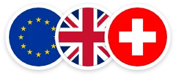 Flags of the European Union, the United Kingdom and Switzerland
